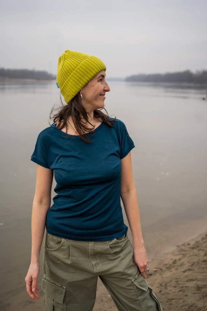 Dámské merino tričko Paterns V, krátký rukáv - Petrol