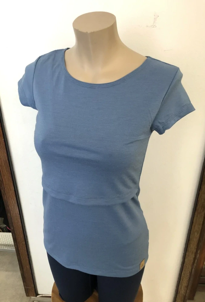 Dámské letní MERINO kojící tričko ZM Basic, KR - Holubí modř
