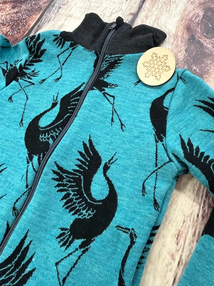 Mikina merino jaro/podzim se stojáčkem na zip Lambio - Jeřábi aqua