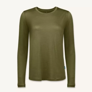 Dámské merino tričko Paterns, dlouhý rukáv - Olive