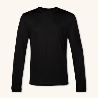 Pánské merino tričko Paterns, dlouhý rukáv - Black