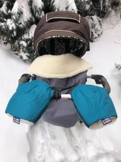 Merino rukavice na kočárek - petrolejové