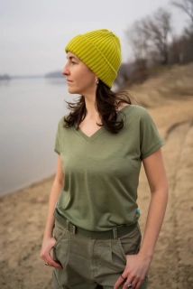 Dámské merino tričko Paterns V, krátký rukáv - Olive light