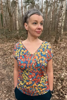 Dámské merino tričko Paterns V, krátký rukáv - Butterfly