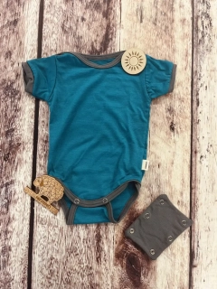 Rostoucí letní MERINO body Lambio, KR - petrol/šedý lem