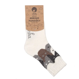 Dětské ponožky Merino Vlnka - Kočička bílá