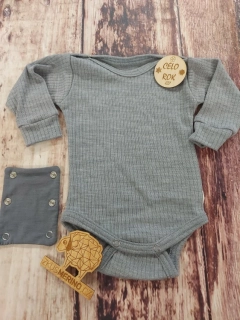 Rostoucí celoroční MERINO body Lambio, DR - Šedé žebro