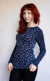 Dámské zimní MERINO kojící tričko ZM Basic, DR - Ryby/tm.rukáv
