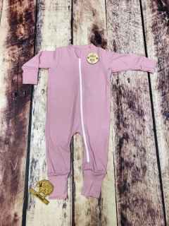 Rostoucí celoroční MERINO overal Lambio, DR - Kouřově růžové žebro, bílý zip