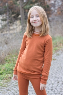 Celoroční junior MERINO tričko ZM Basic se spodním lemem, DR - Zrzavé žebro