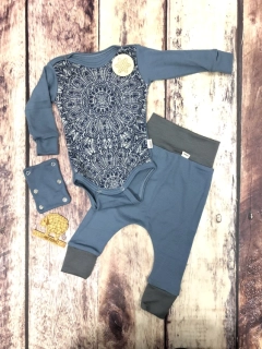 Rostoucí zimní MERINO komplet Lambio, DR - Mandala modrá/šedomodrá*