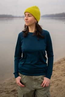 Dámské merino tričko Paterns, dlouhý rukáv - Petrol 