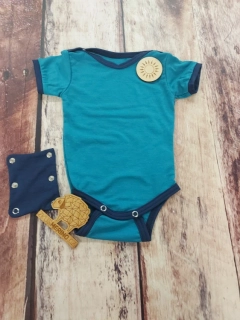 Rostoucí letní MERINO body Lambio, KR - petrol/navy lem *