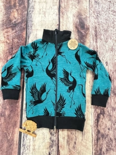 Mikina merino jaro/podzim se stojáčkem na zip Lambio - Jeřábi aqua