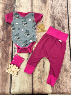 Rostoucí BAMBUSOVÝ komplet Lambio, KR - Vlci/sangria *