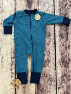 Rostoucí letní MERINO overal Lambio, DR & DN - Petrol/navy lem