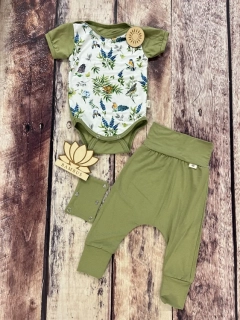 Rostoucí BAMBUSOVÝ komplet Lambio, KR - Ptáčci/mechově zelená*