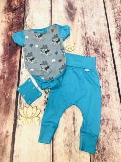 Rostoucí BAMBUSOVÝ komplet Lambio, KR - Vlci/azur*