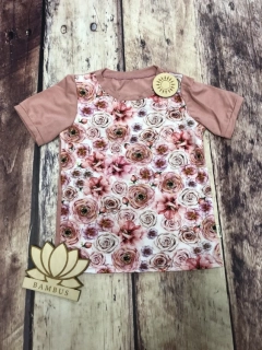 Dětské BAMBUSOVÉ tričko Lambio, KR - Růžičky/dusty rose*