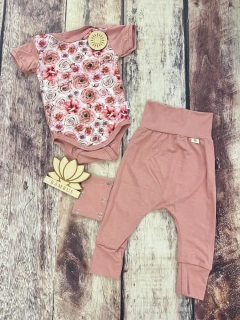 Rostoucí BAMBUSOVÝ komplet Lambio, KR - Růžičky/dusty rose*