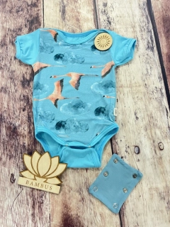 Rostoucí bambusové body Lambio, kr.rukáv - Plameňáci