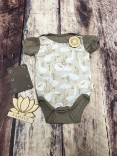 Rostoucí bambusové body Lambio, kr.rukáv - Husy/cappuccino