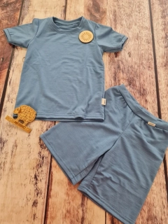 Dětský letní merino/lycra komplet/pyžamo Lambio, KR - Holubí modř