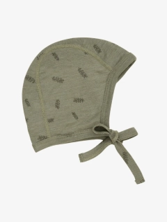 Dětská merino/hedvábí zavazovací čepice FIXONI - Deep Lichen Green