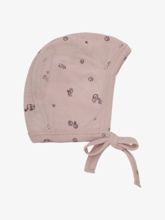 Dětská merino/hedvábí zavazovací čepice FIXONI - Pale Mauve