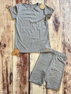 JUNIOR letní MERINO komplet/pyžamo ZM Basic, KR - Šedé melé