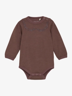 Celoroční merino/viskóza body CeLaVi, DR - Marron - Květinový dekolt