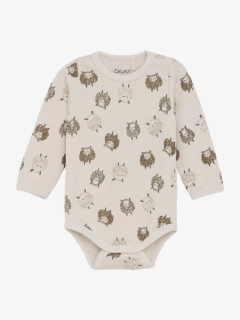 Celoroční merino/viskóza body CeLaVi, DR - Celopotisk - Savannah Tan - Ovečky na béžové