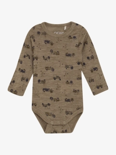 Celoroční merino body CeLaVi, DR - Celopotisk - Traktor - Cocoa Creme