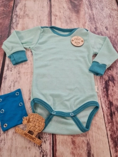 Rostoucí celoroční MERINO/HEDVÁBÍ body Lambio, DR - Mint/aqua lem*