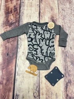 Rostoucí zimní MERINO body Lambio, DR - Postavičky grafit/grafit melé*