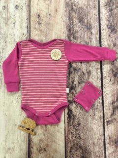LIMITKA - Rostoucí zimní MERINO body Lambio, DR - Proužky/magenta*