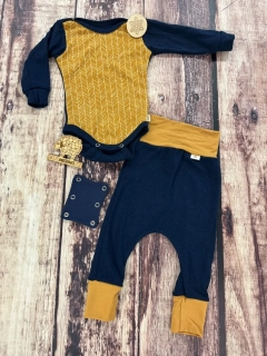 Rostoucí zimní MERINO komplet Lambio, DR - Šipky okr/navy