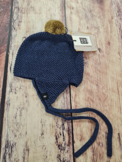 Merino/hedvábí zavazovací pletená čepice Pure Pure - Dark blue