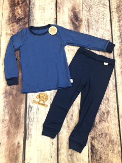 Zimní MERINO komplet / pyžamo Lambio - Středně modrá/navy*