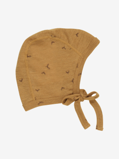 Dětská merino/hedvábí zavazovací čepice FIXONI - Brown Sugar