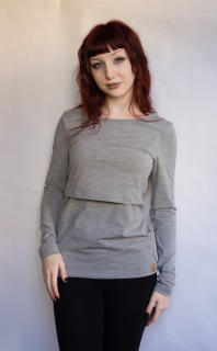 Dámské zimní MERINO/LYCRA kojící tričko ZM Basic, DR - Šedý melír