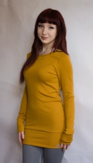 Merino tunika/šaty ZM Basic s nápletem, DR - Hořčice