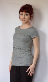 Dámské celoroční MERINO/LYCRA kojicí tričko ZM Basic, KR - Šedé melé