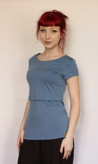 Dámské letní MERINO kojící tričko ZM Basic, KR - Holubí modř