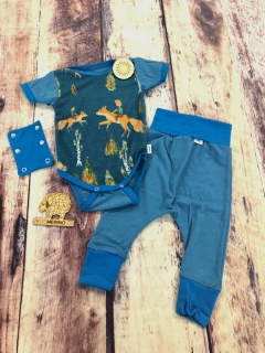 Rostoucí letní MERINO komplet Lambio, KR - Lišky/petrol