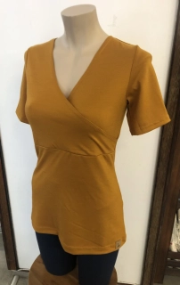 Dámské celoroční MERINO tričko s křížením ZM Basic, KR - Hořčice