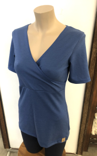 Dámské celoroční MERINO tričko s křížením ZM Basic, KR - Středně modré