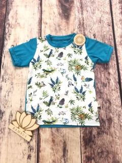 Dětské BAMBUSOVÉ tričko Lambio, KR - Luční ptáčci/azur